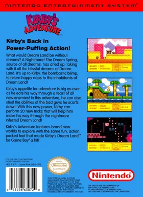 Kirby's Adventure (USA) box cover back
